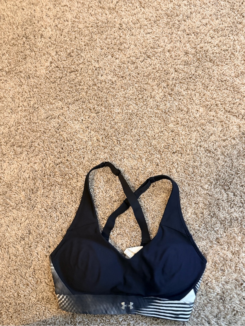 Under Armour Navy Crossback Sports Bra with Striped Elastic Band